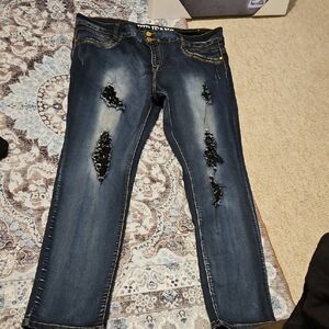 VIP Dark Blue Distressed Straight Leg Jeans